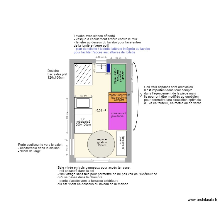 Agrandissement Eva Quercia. Plan de 1 pièce et 15 m2