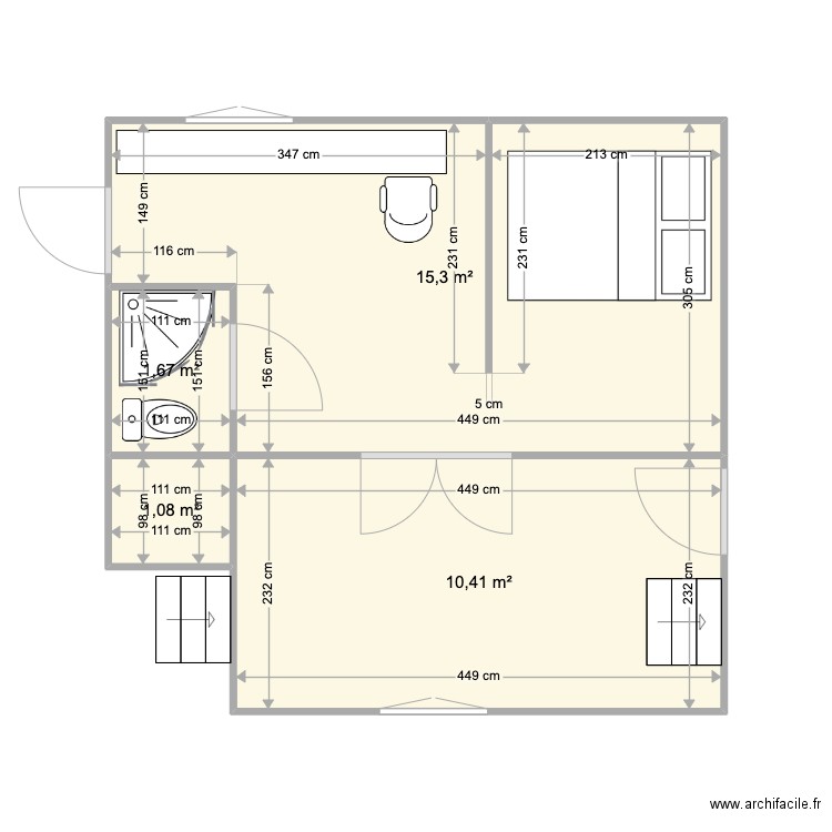 sous sol. Plan de 4 pièces et 28 m2