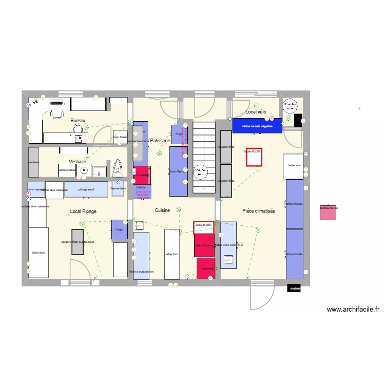 1 labo. Plan de 7 pièces et 74 m²