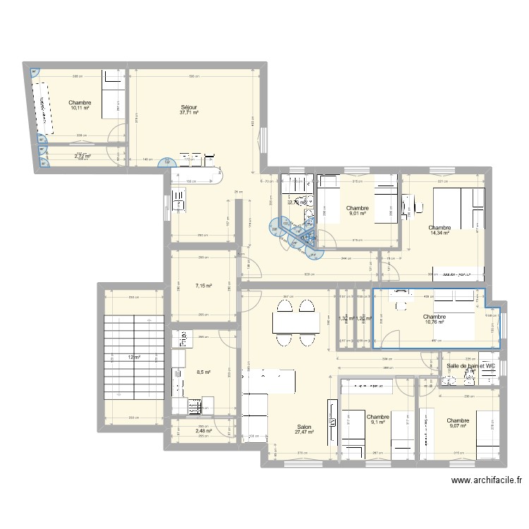 PLAN02. Plan de 18 pièces et 169 m2