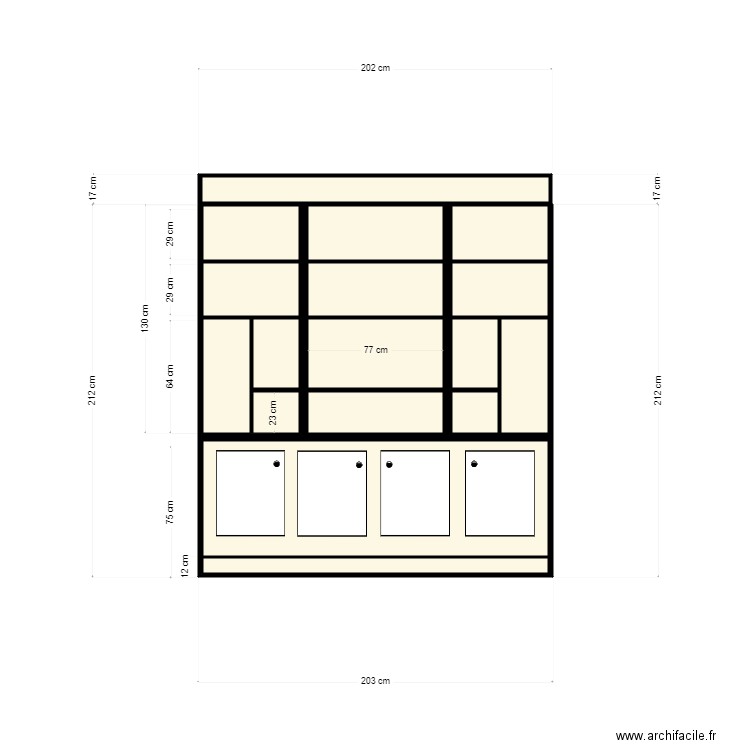 biblio. Plan de 17 pièces et 4 m2