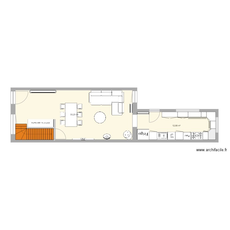 Casa Jourdain. Plan de 2 pièces et 46 m2