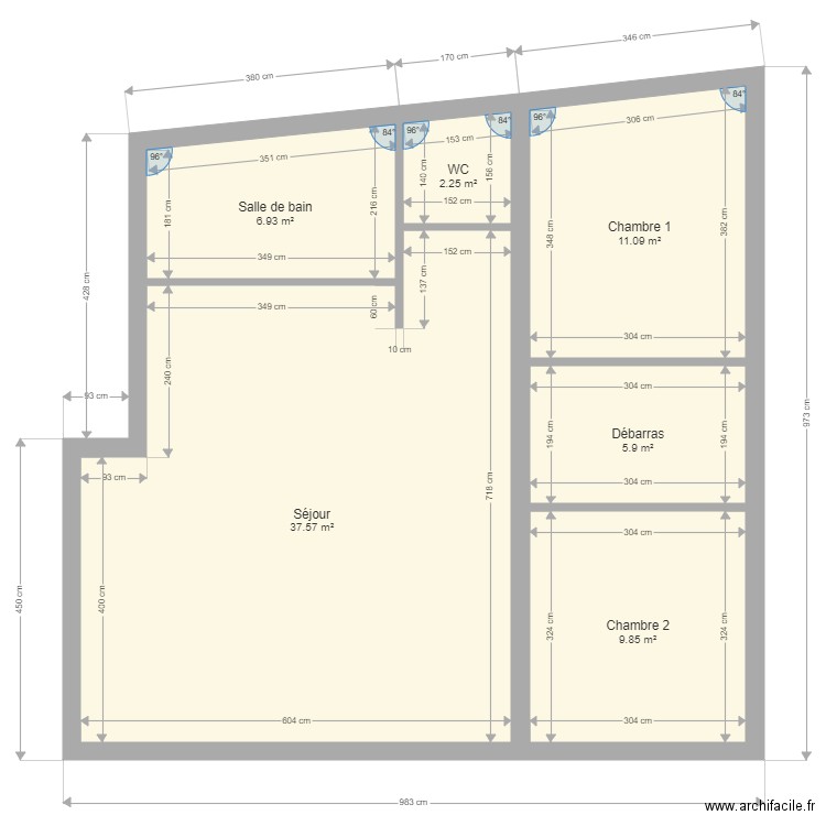 laquerie. Plan de 6 pièces et 74 m2