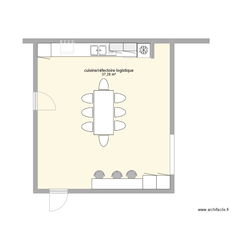 refectoire logistique. Plan de 1 pièce et 37 m2