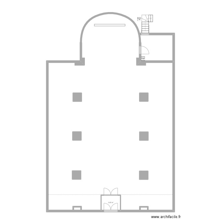 Fond de Choeur rond. Plan de 7 pièces et 6 m2