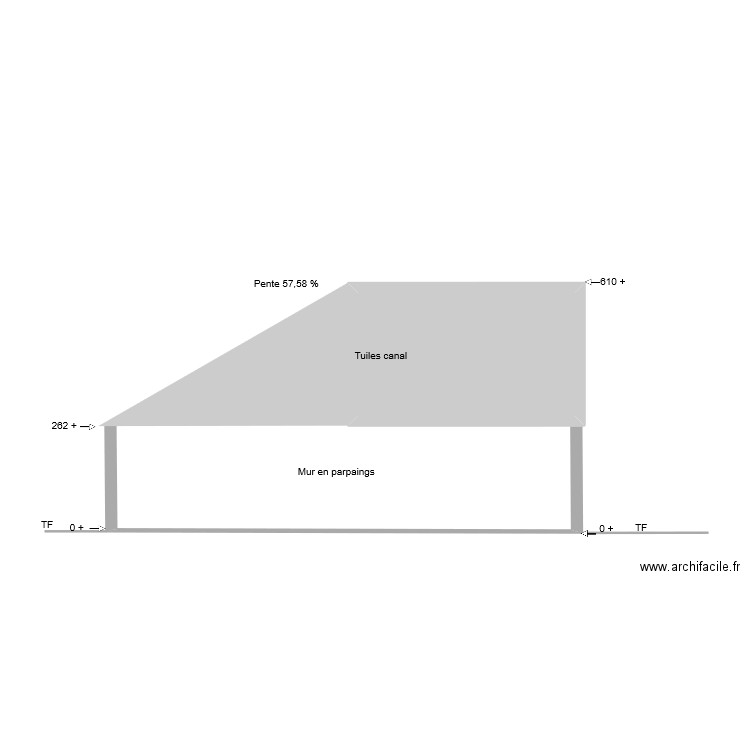 Plan de facade Ouest 2-1 existant. Plan de 1 pièce et 16 m2