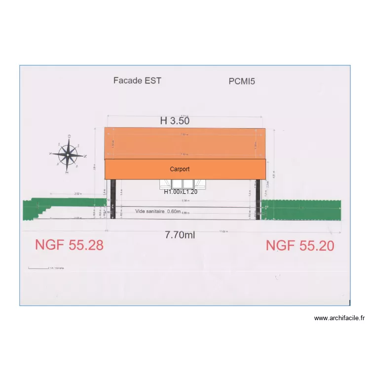 Facade OUEST chalet 124. Plan de 