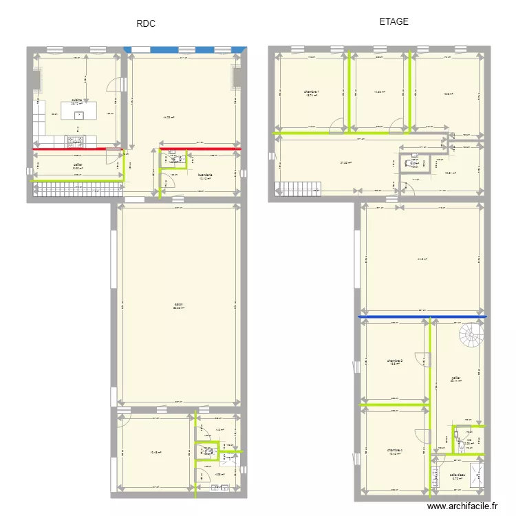 maison RDC  ETAGE. Plan de 