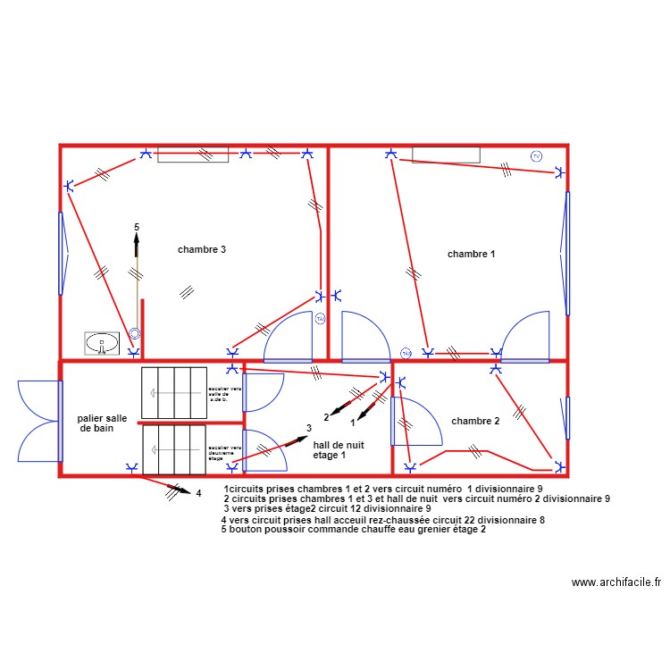 etage 1. Plan de 5 pièces et 45 m2