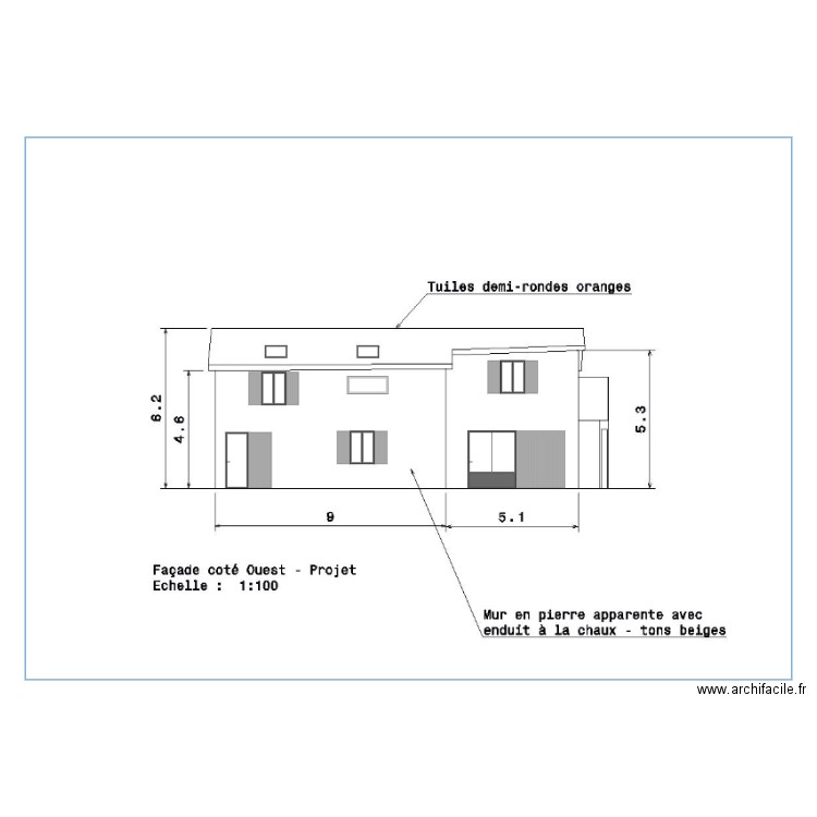 facade ouest. Plan de 0 pièce et 0 m2