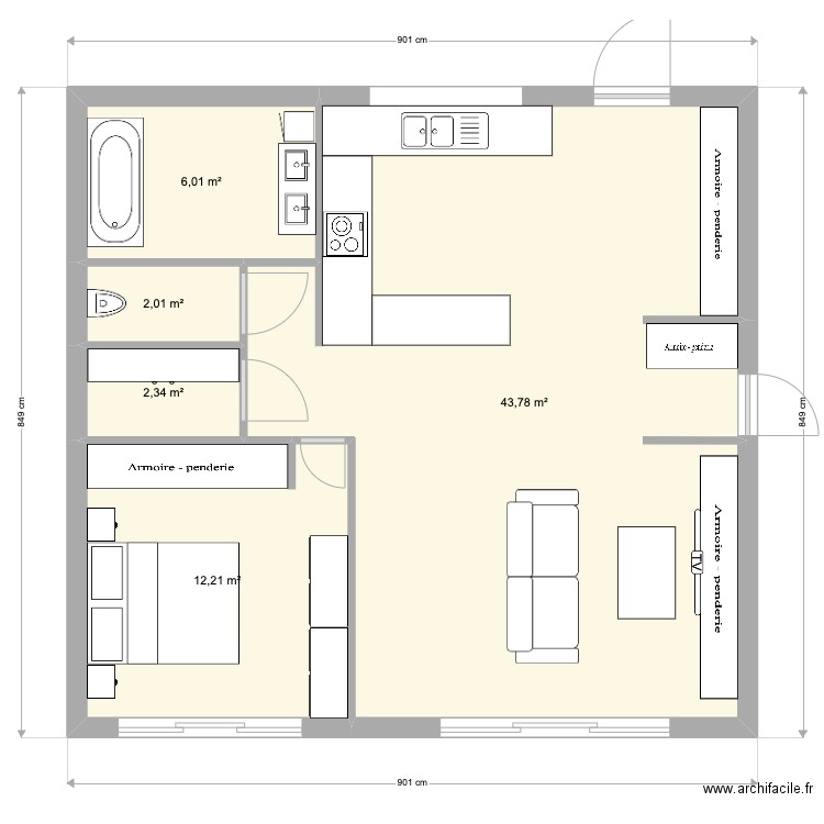 maison 2. Plan de 5 pièces et 66 m2