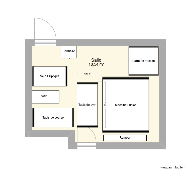 Salle. Plan de 1 pièce et 19 m2