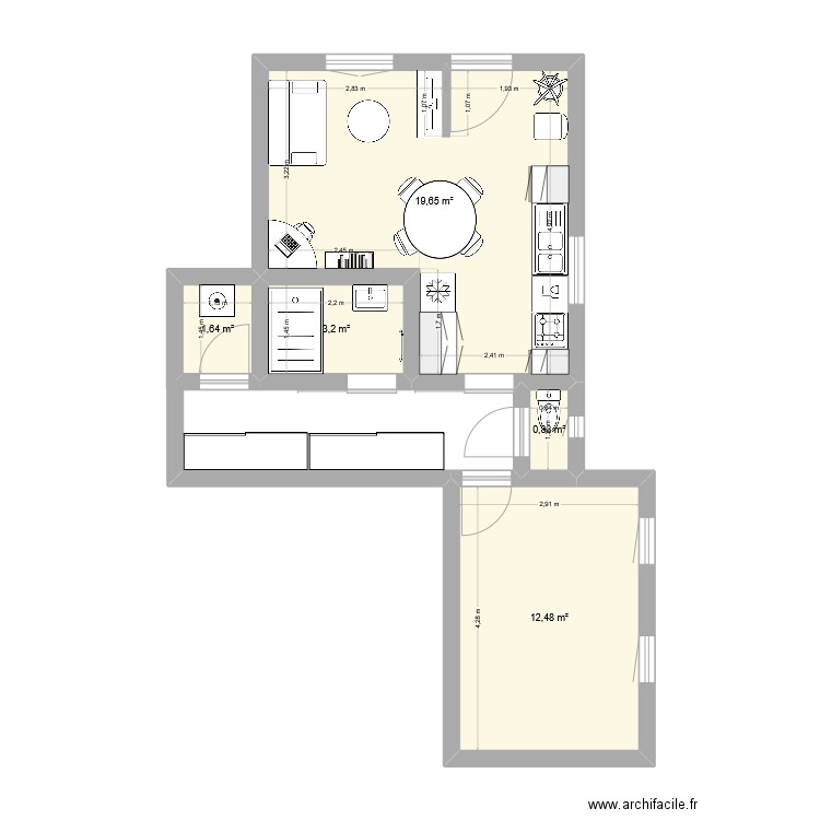 Saint André Rdc. Plan de 5 pièces et 38 m2