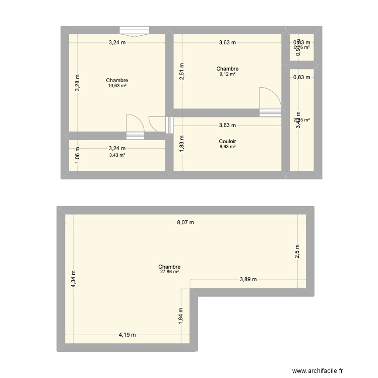 Maison. Plan de 7 pièces et 61 m2