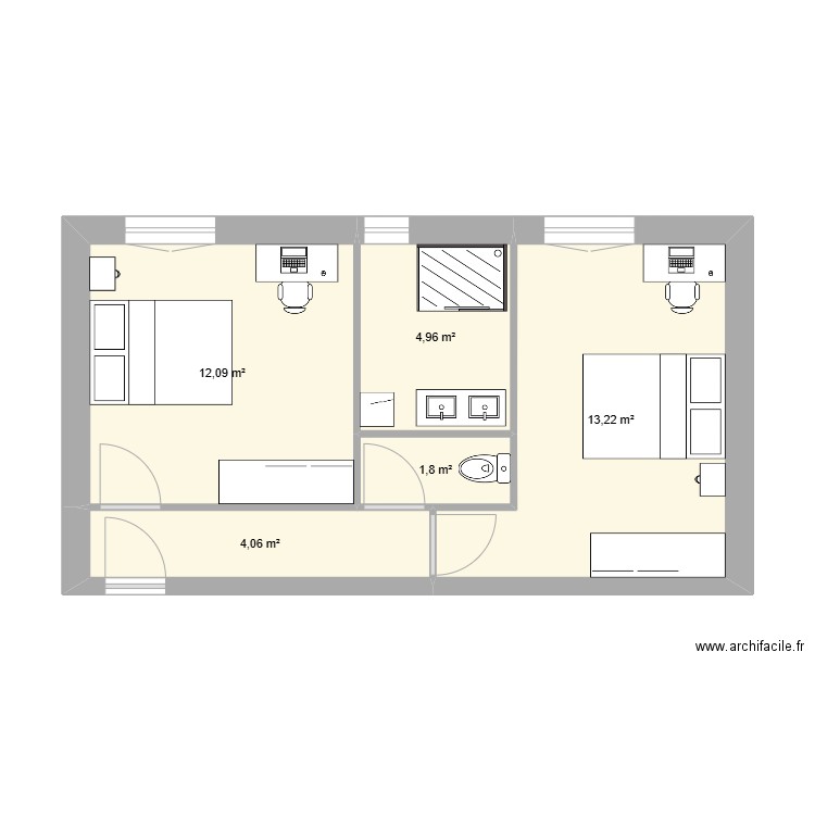 EXTENSION. Plan de 5 pièces et 36 m2