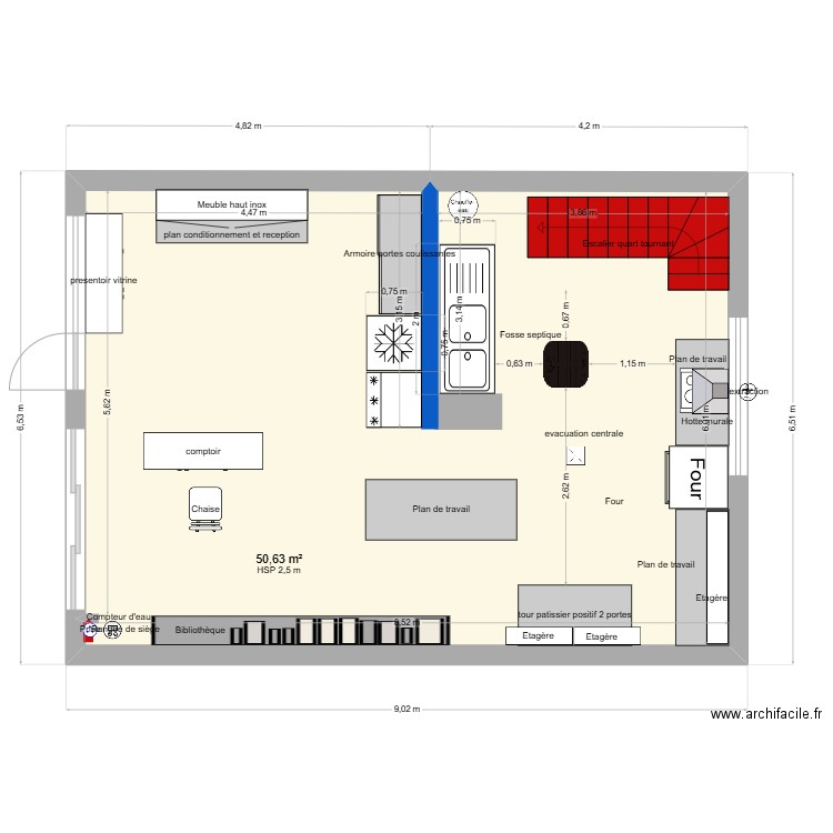 cuisine VAR. Plan de 1 pièce et 51 m2