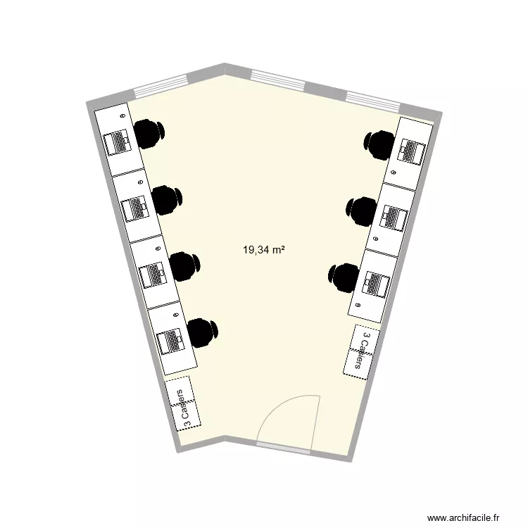 Bureau 514 avec plans de travail et bureaux. Plan de 