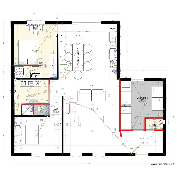 V1 avril 23. Plan de 5 pièces et 37 m2