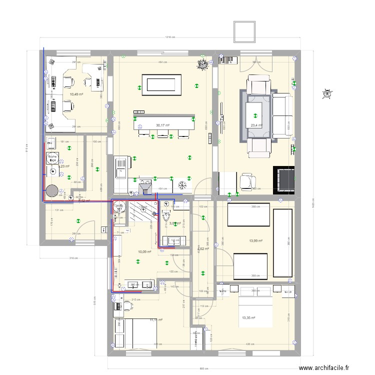 Plan Réel. Plan de 12 pièces et 135 m2