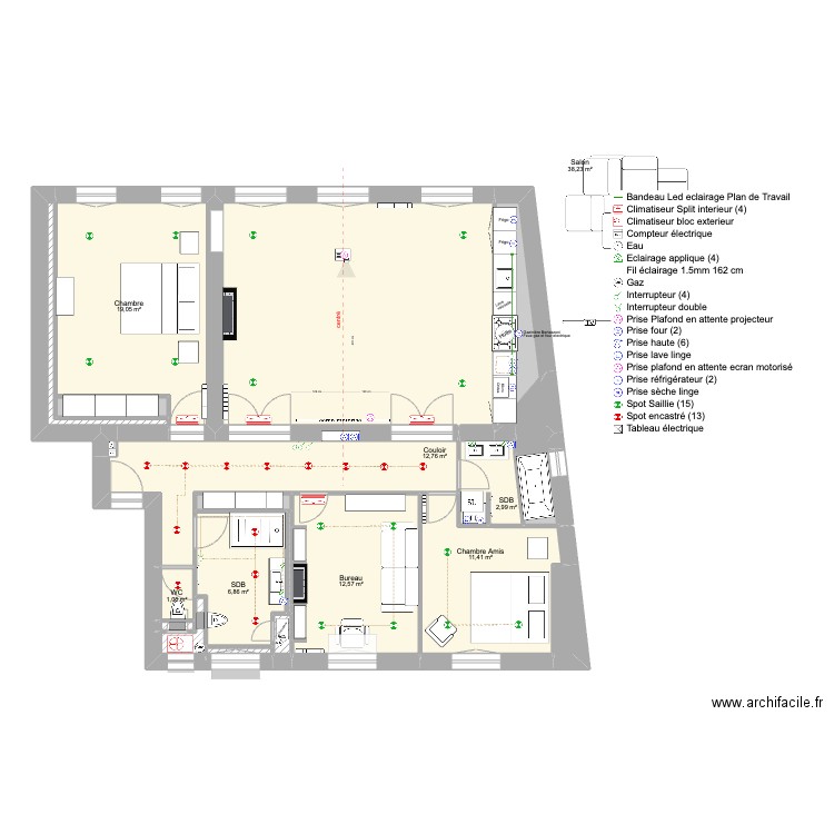 Ferri-Temple-ELEC-PROJECTEUR. Plan de 22 pièces et 118 m2