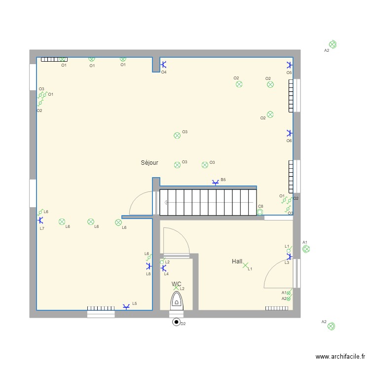 Séjour hall wc électricité. Plan de 0 pièce et 0 m2