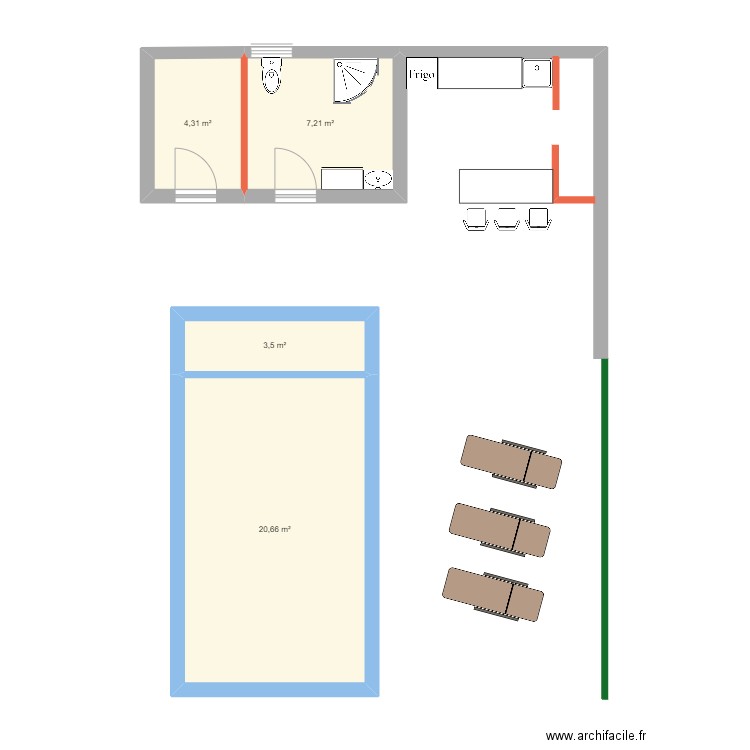 piscine 2023. Plan de 4 pièces et 36 m2