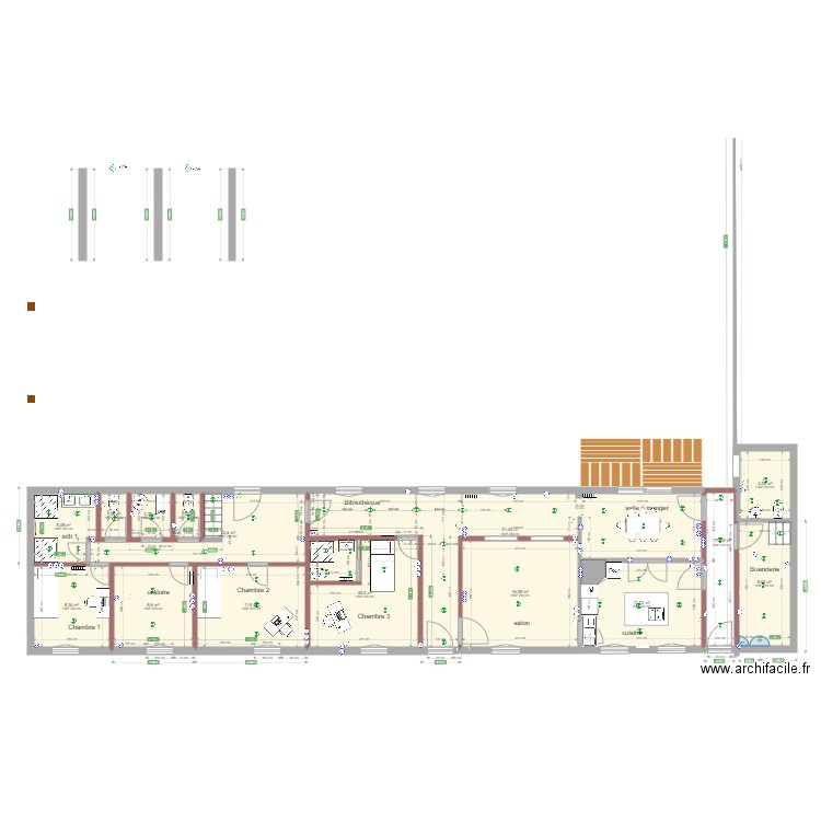 Bâtiment Voltaire RDC CH3. Plan de 15 pièces et 149 m2