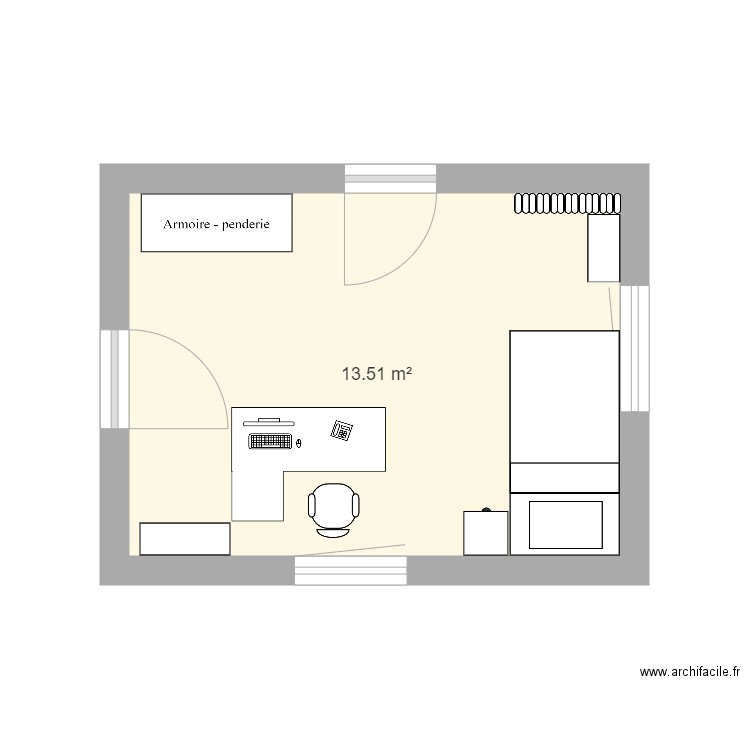 chambre1. Plan de 1 pièce et 14 m2