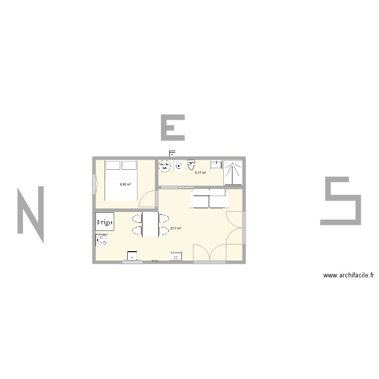 studio5. Plan de 3 pièces et 34 m2