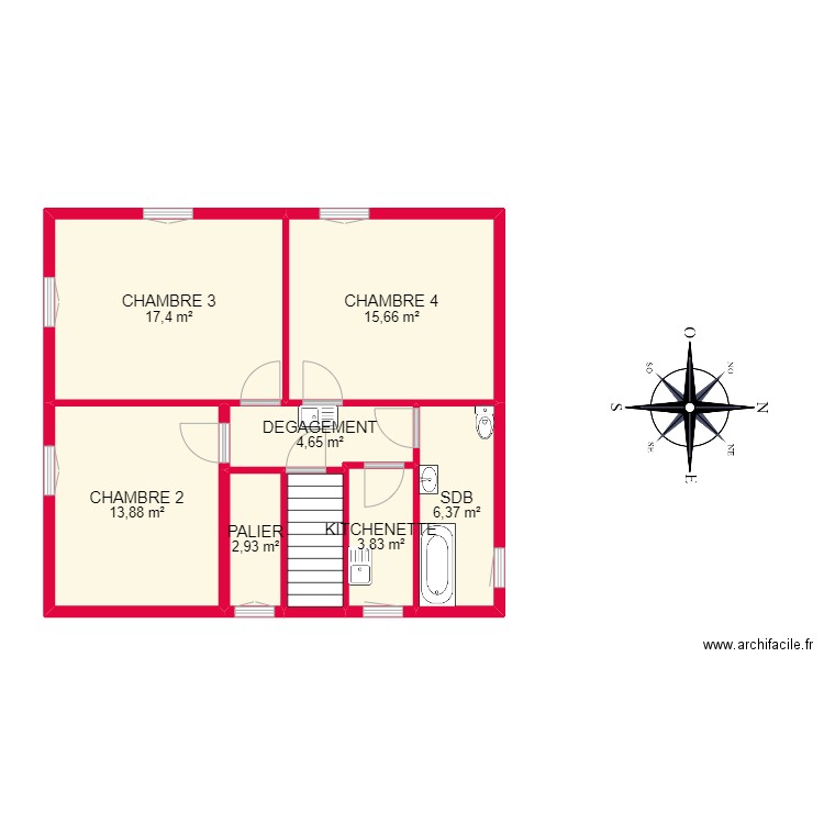 BI 8882 etage. Plan de 8 pièces et 68 m2