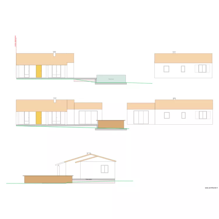 FACADE SUD NORD AVANT APRES. Plan de 