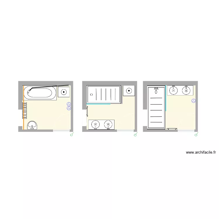 salle de bain existante et projets. Plan de 