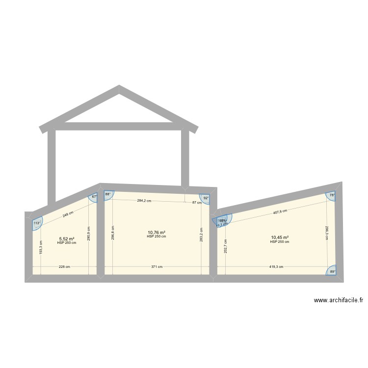 Façade ouest. Plan de 3 pièces et 27 m2