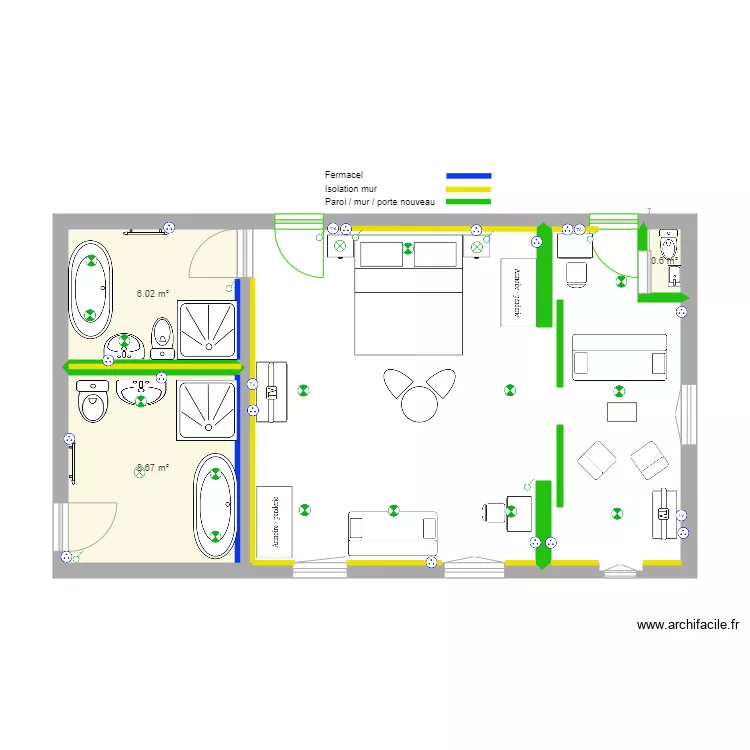 Chambres 305 et 306. Plan de Chambres 305 et 306. Plan de