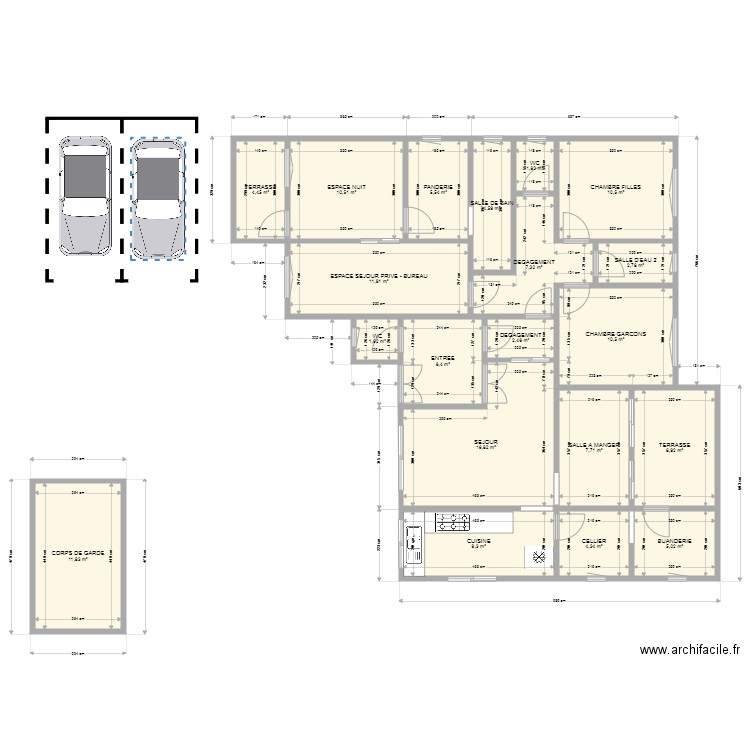 diane. Plan de 20 pièces et 144 m2