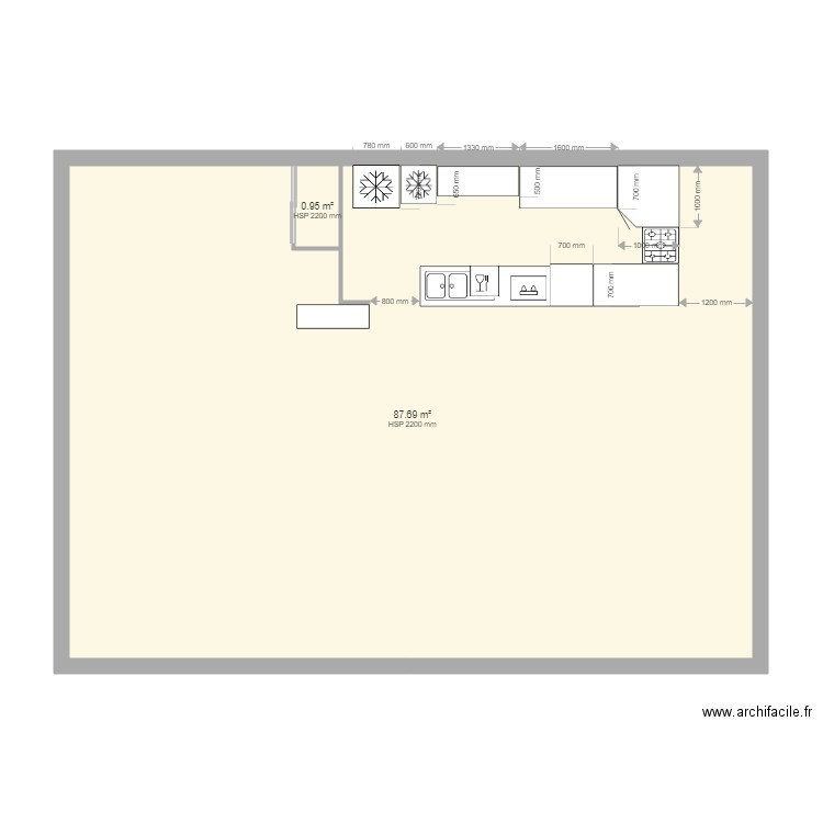 Club House CAC Chevreuse. Plan de 2 pièces et 89 m2