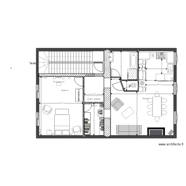 appart 2eme etage grande chambre sans ascens. Plan de 5 pièces et 86 m2