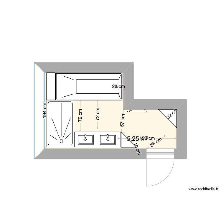 sdb enfants. Plan de 1 pièce et 5 m2