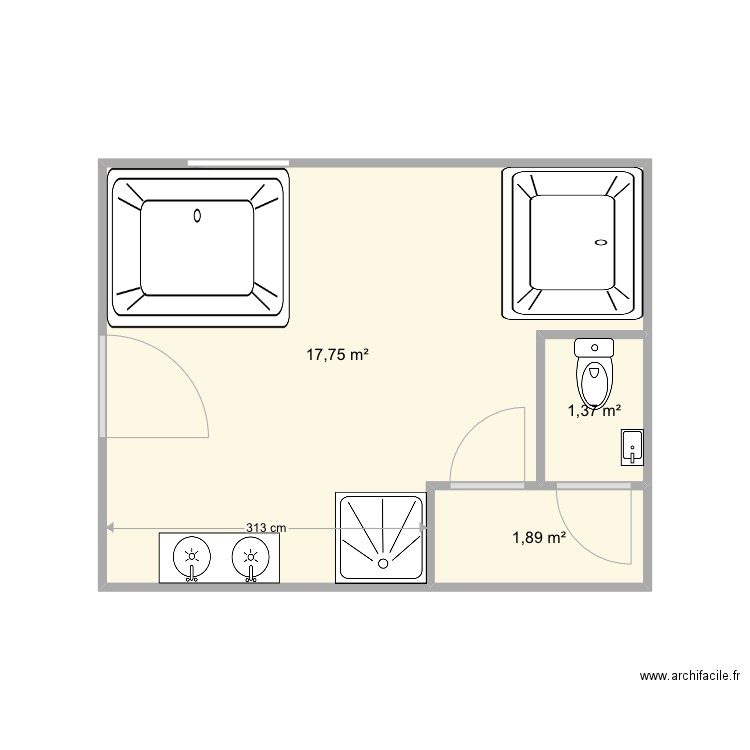 wellness Mortagne3b. Plan de 3 pièces et 21 m2