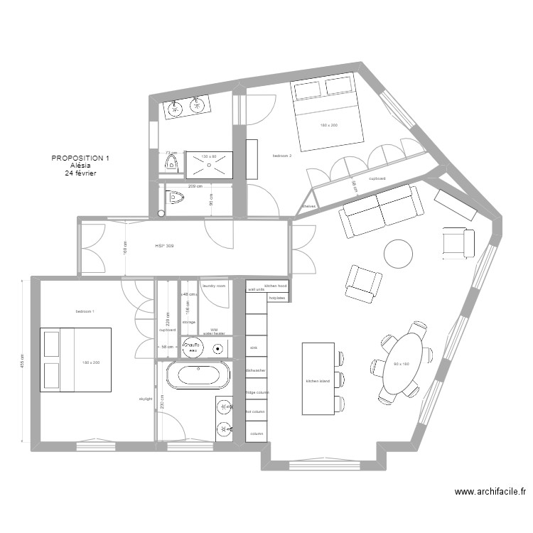 PROPOSITION CUISINE OUVERTE 1. Plan de 0 pièce et 0 m2