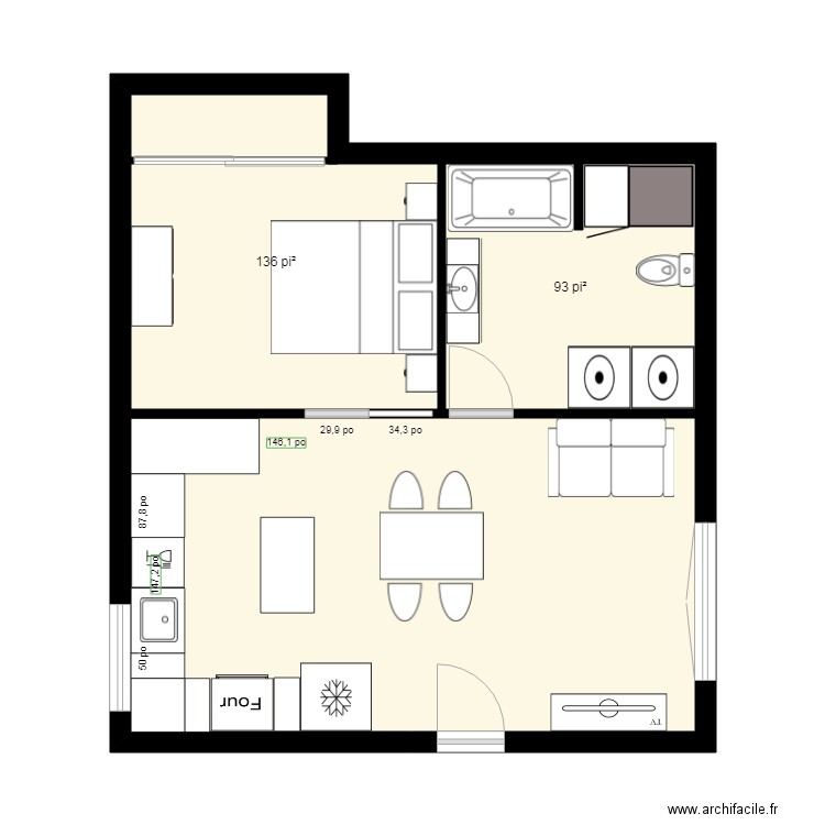 appartement plan 3 avec ilot. Plan de 0 pièce et 0 m2