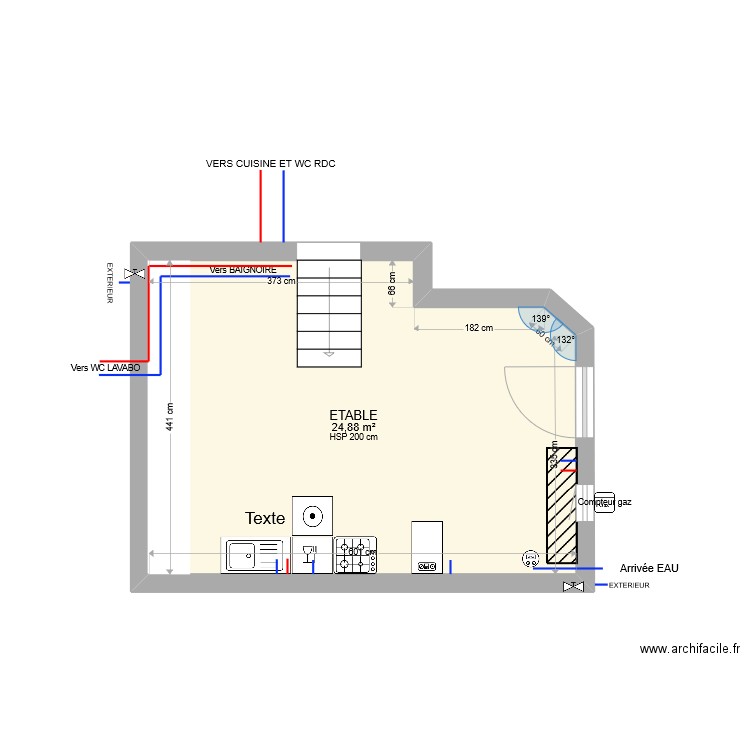 ETABLE EAU CHAUFFAGE. Plan de 1 pièce et 25 m2