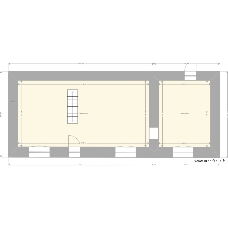 barrou jean RDC. Plan de 2 pièces et 73 m2