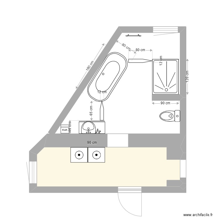 salle de bain bas. Plan de 1 pièce et 6 m2