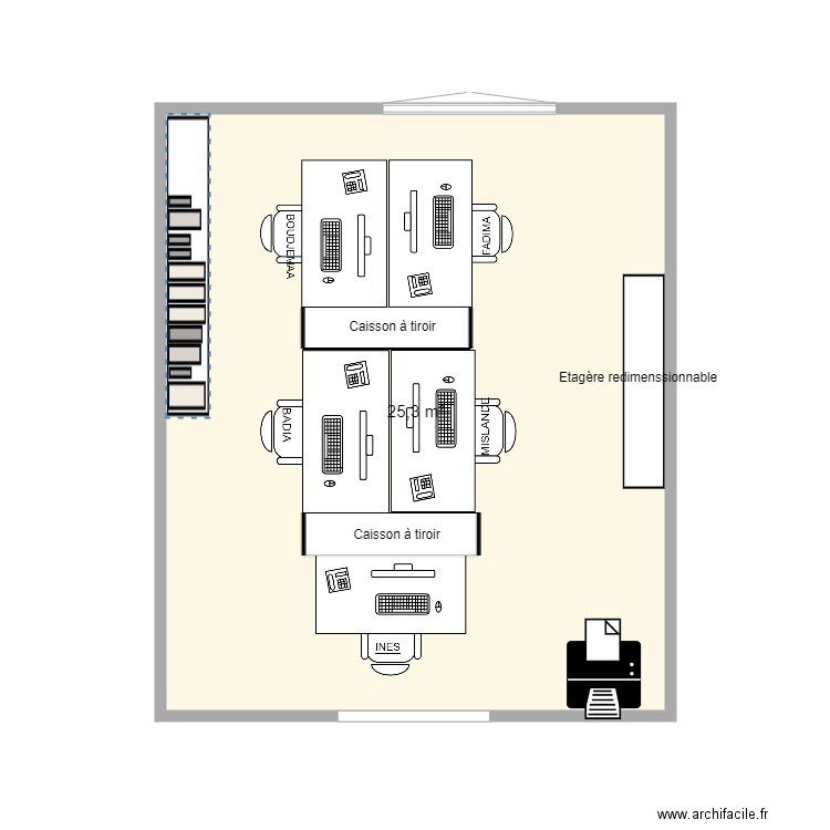 Bureau 2. Plan de 1 pièce et 25 m2