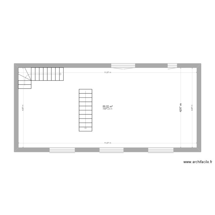 1er étage lot A vide. Plan de 1 pièce et 55 m2