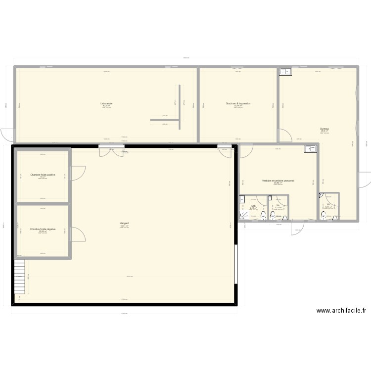 Plan locaux Hangard + Locaux panneaux isolants. Plan de 10 pièces et 449 m2