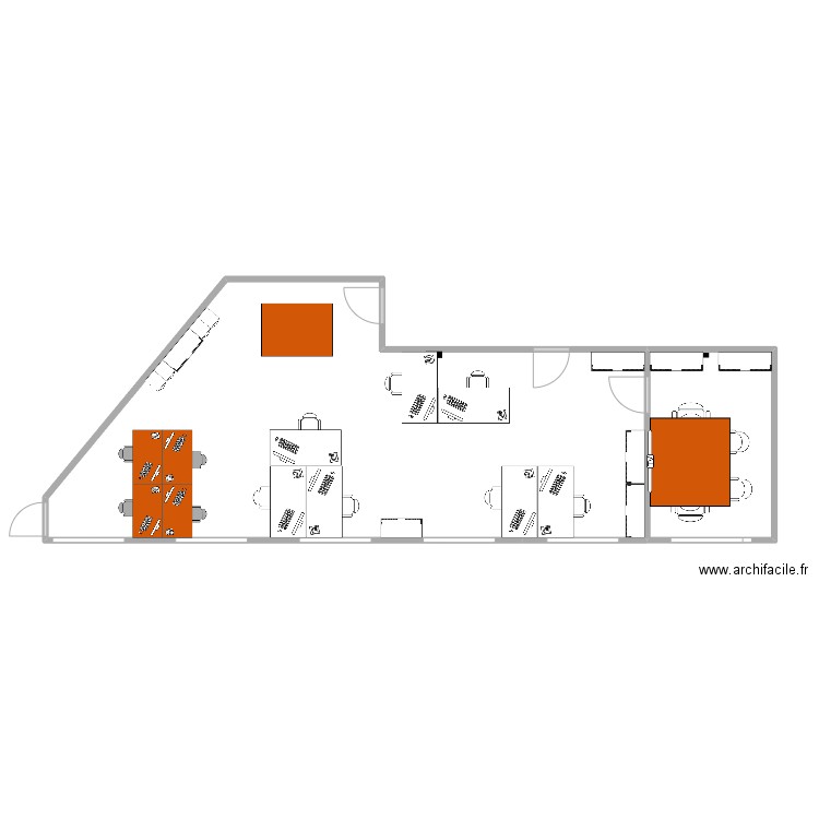 Bureau 18eme -1 trame. Plan de 2 pièces et 68 m2