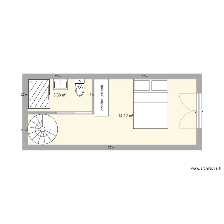 idee chambre Djied. Plan de 2 pièces et 18 m2