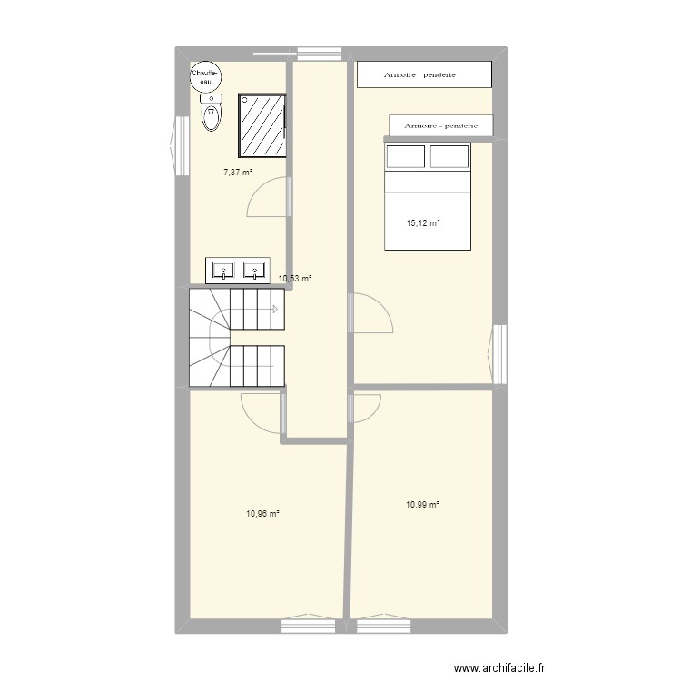 etage guegon. Plan de 5 pièces et 55 m2